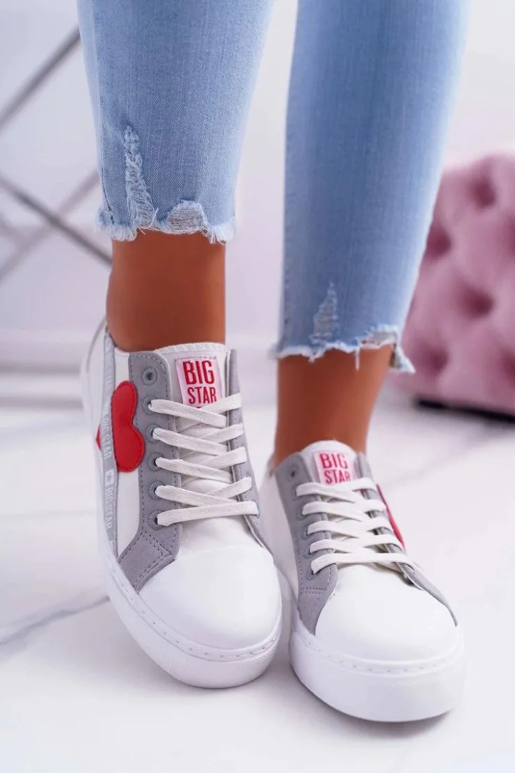 Online Big Star Shoes Trampki Damskie Big Star Białe z Sercem EE274257