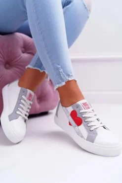 Online Big Star Shoes Trampki Damskie Big Star Białe z Sercem EE274257