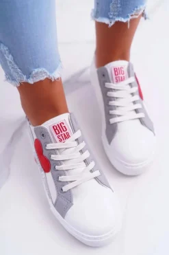 Online Big Star Shoes Trampki Damskie Big Star Białe z Sercem EE274257