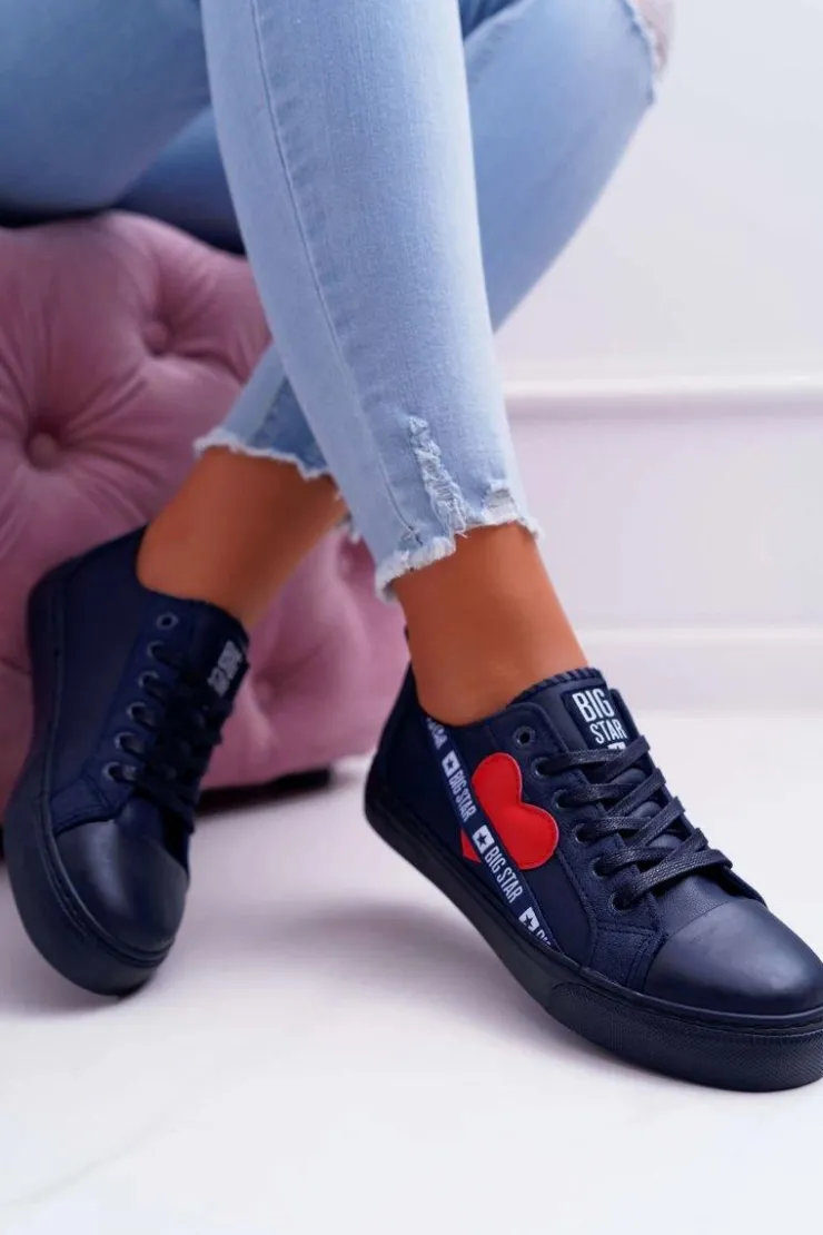 Damskie Big Star Shoes Trampki Damskie Big Star Granatowe z Sercem EE274258