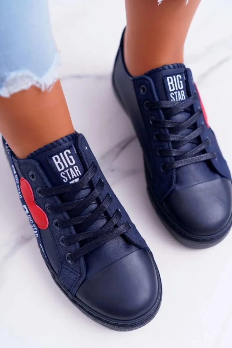 Damskie Big Star Shoes Trampki Damskie Big Star Granatowe z Sercem EE274258