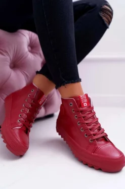 Big Star Shoes Trampki Damskie Big Star Wysokie Ocieplane Czerwone EE274112