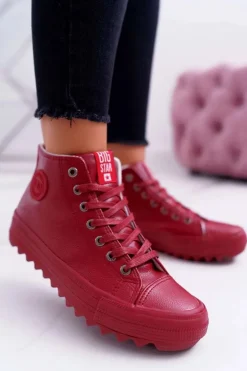 Big Star Shoes Trampki Damskie Big Star Wysokie Ocieplane Czerwone EE274112