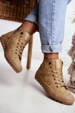 Damskie Big Star Shoes Trampki Damskie Big Star Wysokie Ocieplane Camel GG274072