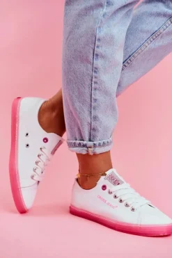 Cross Jeans Trampki Damskie Cross Jeans*Trampki Damskie Biało Różowe FF2R4075C