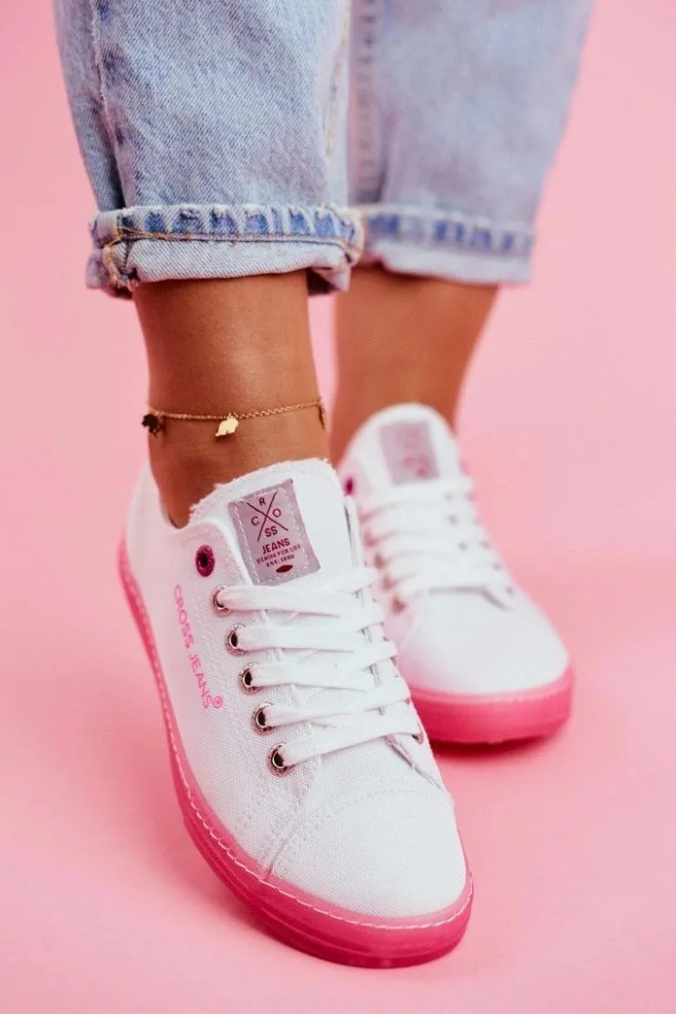 Cross Jeans Trampki Damskie Cross Jeans*Trampki Damskie Biało Różowe FF2R4075C