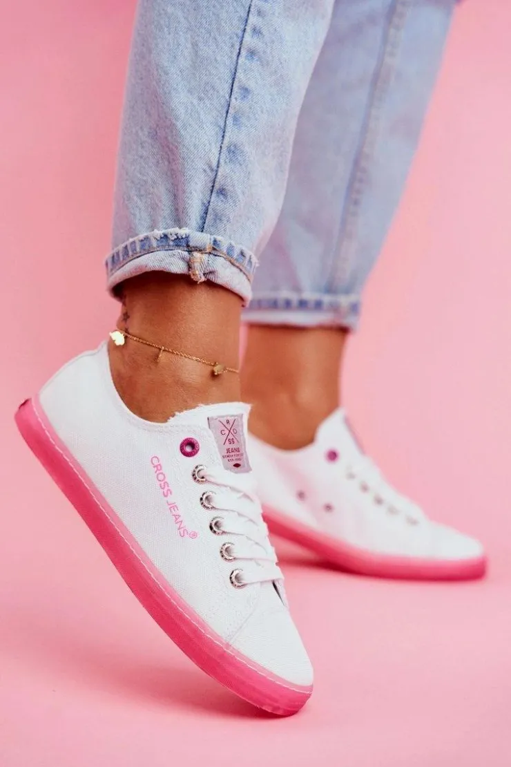 Cross Jeans Trampki Damskie Cross Jeans*Trampki Damskie Biało Różowe FF2R4075C