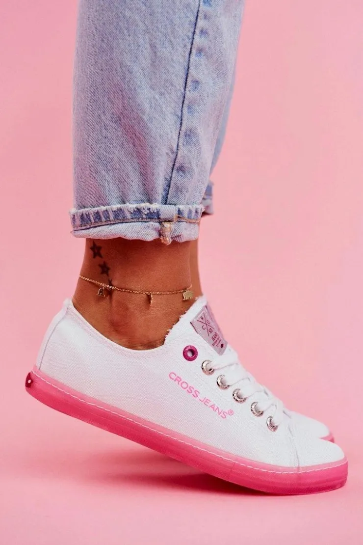 Cross Jeans Trampki Damskie Cross Jeans*Trampki Damskie Biało Różowe FF2R4075C