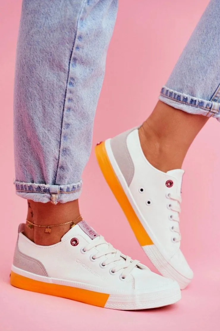 Cross Jeans Trampki Damskie Cross Jeans*Trampki Damskie Biało Pomarańczowe FF2R4043C
