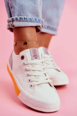 Cross Jeans Trampki Damskie Cross Jeans*Trampki Damskie Biało Pomarańczowe FF2R4043C