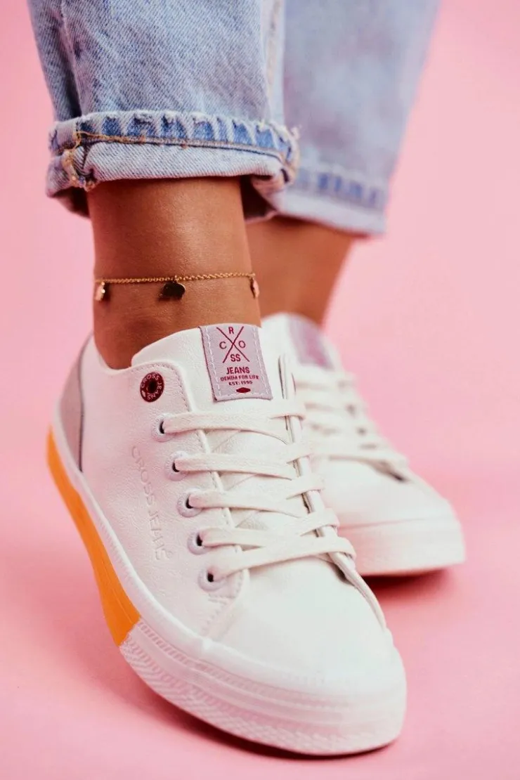 Cross Jeans Trampki Damskie Cross Jeans*Trampki Damskie Biało Pomarańczowe FF2R4043C