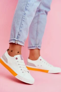 Cross Jeans Trampki Damskie Cross Jeans*Trampki Damskie Biało Pomarańczowe FF2R4043C