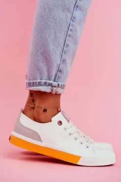 Cross Jeans Trampki Damskie Cross Jeans*Trampki Damskie Biało Pomarańczowe FF2R4043C