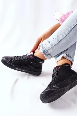 New Cross Jeans Trampki Damskie Wysokie Czarne II2R4021 Czarny