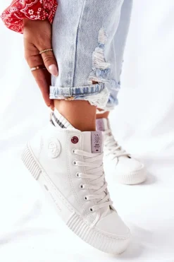 Cross Jeans Trampki Damskie Cross Jeans|Trampki Ocieplane*Trampki Damskie Wysokie Białe II2R4022 Biały