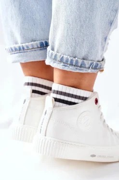 Cross Jeans Trampki Damskie Cross Jeans|Trampki Ocieplane*Trampki Damskie Wysokie Białe II2R4022 Biały