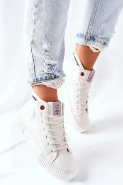 Cross Jeans Trampki Damskie Cross Jeans|Trampki Ocieplane*Trampki Damskie Wysokie Białe II2R4022 Biały