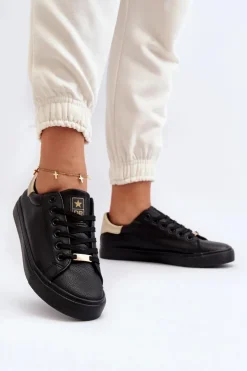 Damskie Evento Trampki Damskie Eko Skóra Czarne Tiraelle