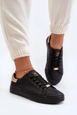 Damskie Evento Trampki Damskie Eko Skóra Czarne Tiraelle