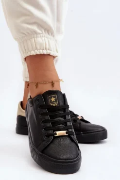 Damskie Evento Trampki Damskie Eko Skóra Czarne Tiraelle