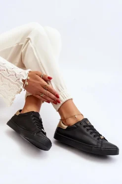 Damskie Evento Trampki Damskie Eko Skóra Czarne Tiraelle