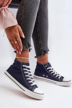 Boto Trampki Damskie Niskie*Trampki Damskie Granatowe Socerio Niebieski