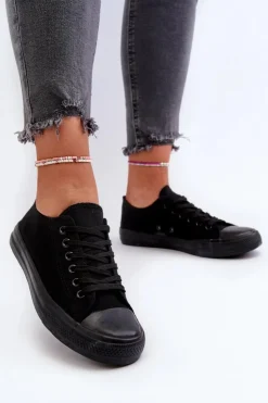 Damskie Boto Trampki Damskie Klasyczne Niskie Czarne Caelira