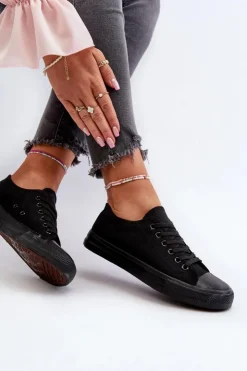 Damskie Boto Trampki Damskie Klasyczne Niskie Czarne Caelira