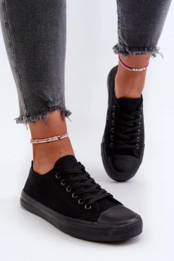 Damskie Boto Trampki Damskie Klasyczne Niskie Czarne Caelira