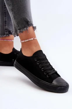 Damskie Boto Trampki Damskie Klasyczne Niskie Czarne Caelira