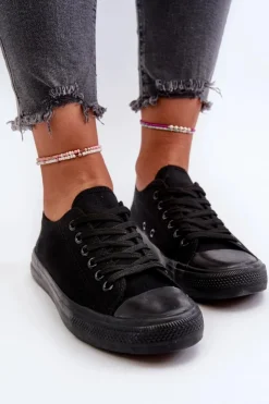 Damskie Boto Trampki Damskie Klasyczne Niskie Czarne Caelira