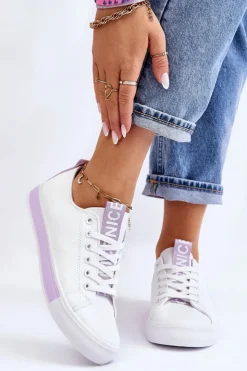 Boto Trampki Damskie Niskie*Trampki Damskie Klasyczne Biało-Fioletowe Ville