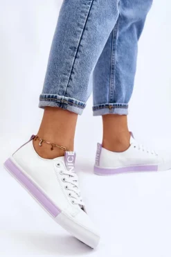 Boto Trampki Damskie Niskie*Trampki Damskie Klasyczne Biało-Fioletowe Ville