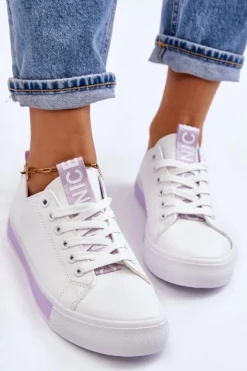 Boto Trampki Damskie Niskie*Trampki Damskie Klasyczne Biało-Fioletowe Ville