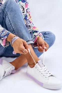 Boto Trampki Damskie Niskie*Trampki Damskie Klasyczne Biało-Fioletowe Ville