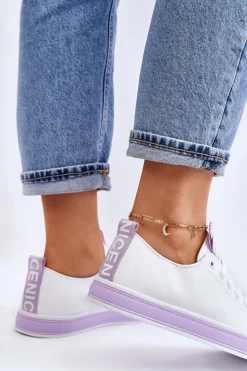 Boto Trampki Damskie Niskie*Trampki Damskie Klasyczne Biało-Fioletowe Ville