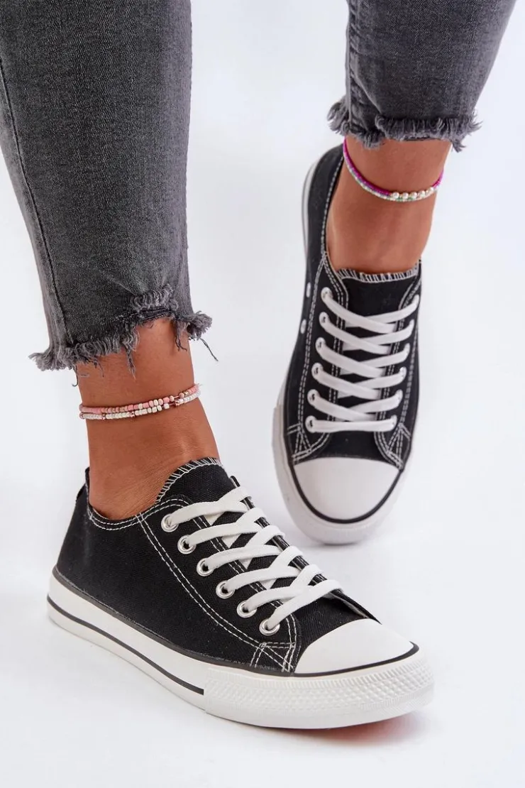 Damskie Boto Trampki Damskie Klasyczne Niskie Czarne Caelira