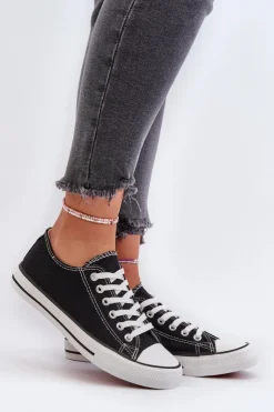 Damskie Boto Trampki Damskie Klasyczne Niskie Czarne Caelira