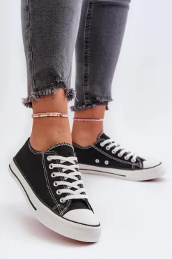 Damskie Boto Trampki Damskie Klasyczne Niskie Czarne Caelira