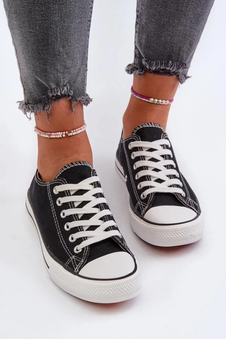 Damskie Boto Trampki Damskie Klasyczne Niskie Czarne Caelira