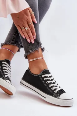 Damskie Boto Trampki Damskie Klasyczne Niskie Czarne Caelira