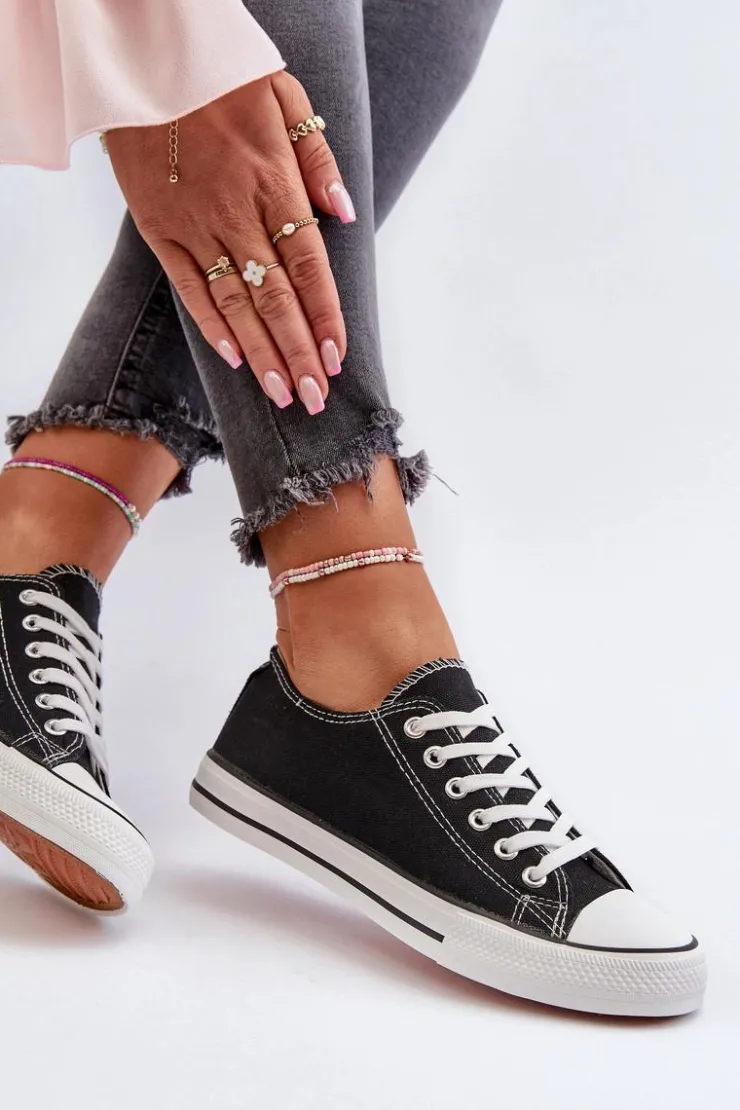 Damskie Boto Trampki Damskie Klasyczne Niskie Czarne Caelira