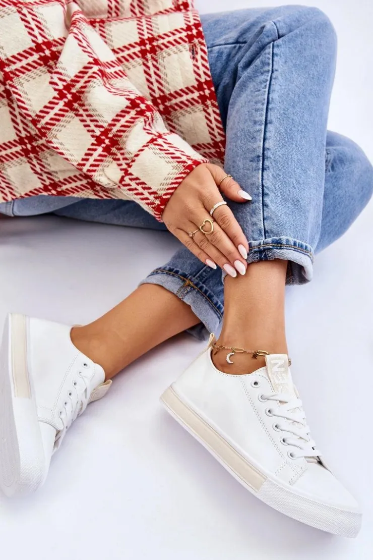 Damskie Boto Trampki Damskie Klasyczne Biało-Beżowe Ville