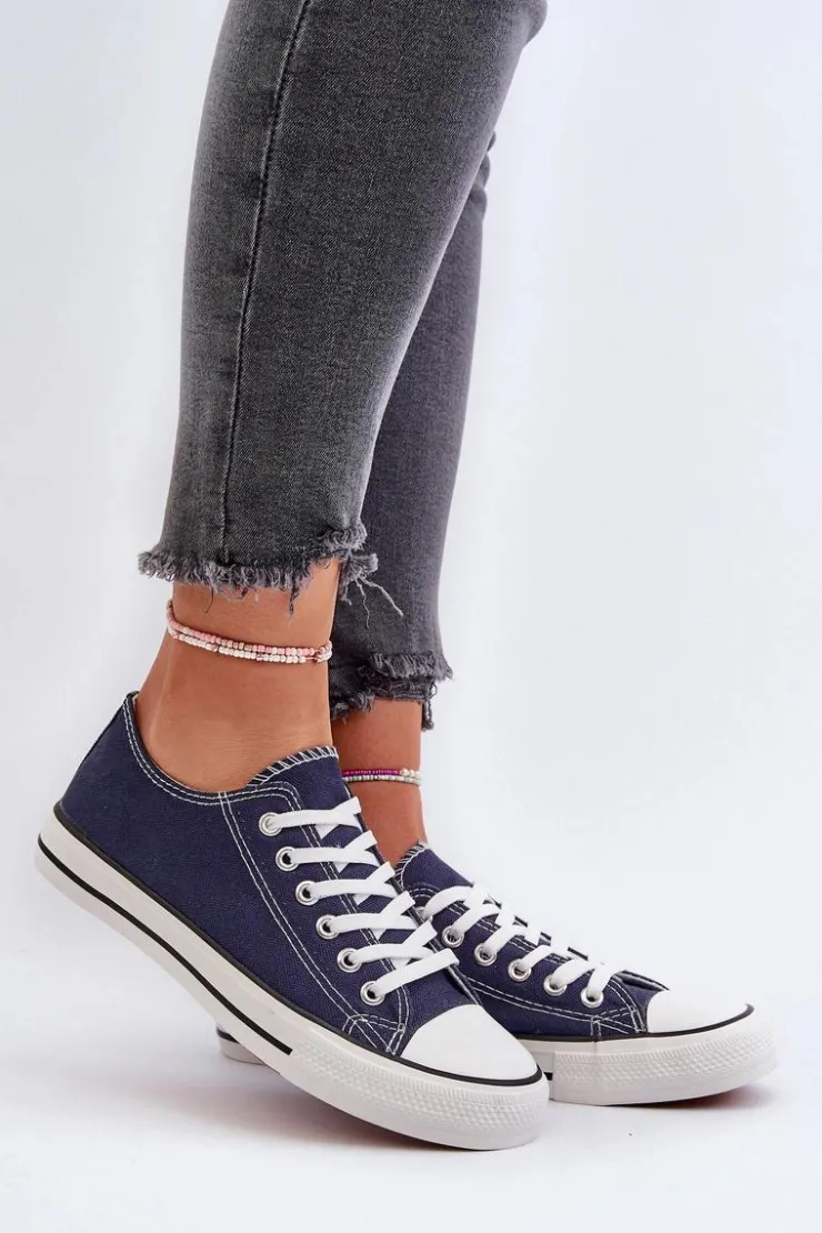 Discount Boto Trampki Damskie Klasyczne Niskie Granatowe Caelira