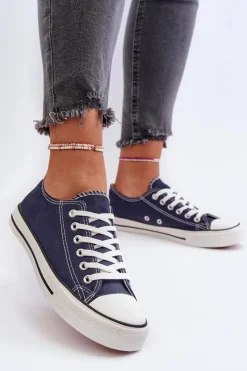 Discount Boto Trampki Damskie Klasyczne Niskie Granatowe Caelira