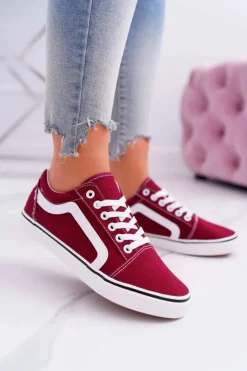 New Boto Trampki Damskie Materiałowe Bordowe Bestro