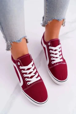 New Boto Trampki Damskie Materiałowe Bordowe Bestro