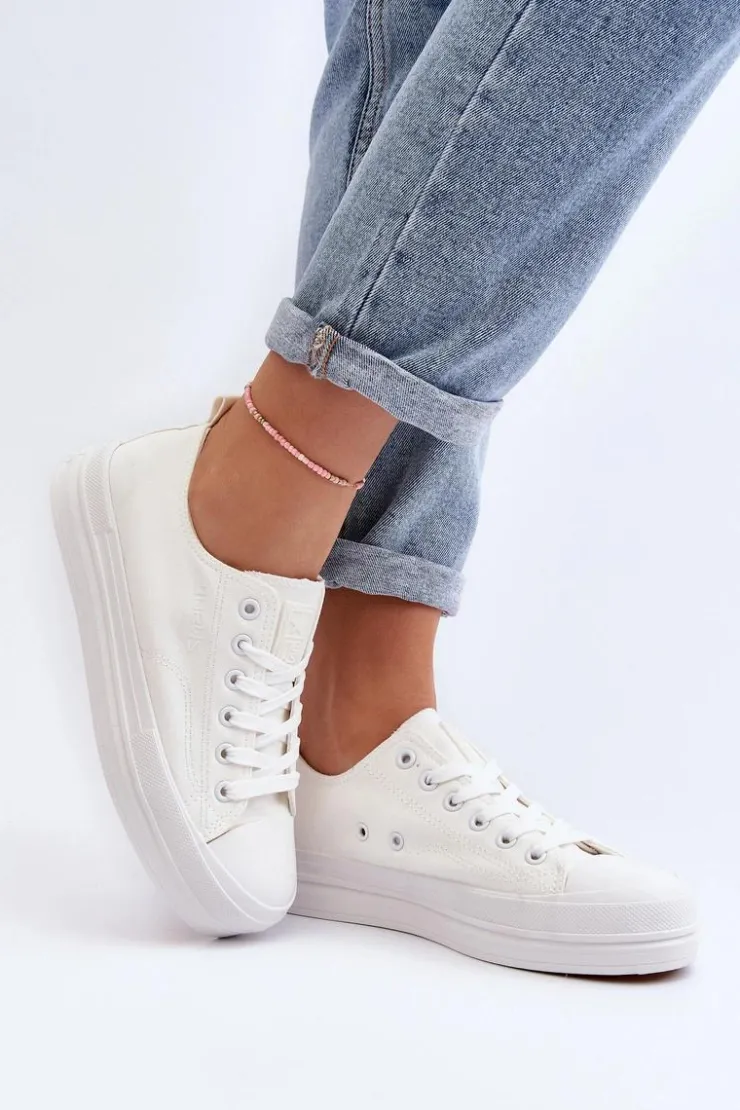 Hot Evento Trampki Damskie Materiałowe Białe Staneva Biały