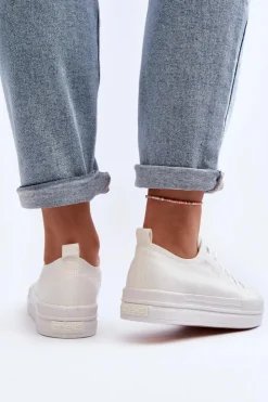 Hot Evento Trampki Damskie Materiałowe Białe Staneva Biały