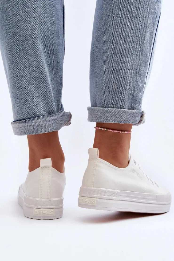 Hot Evento Trampki Damskie Materiałowe Białe Staneva Biały